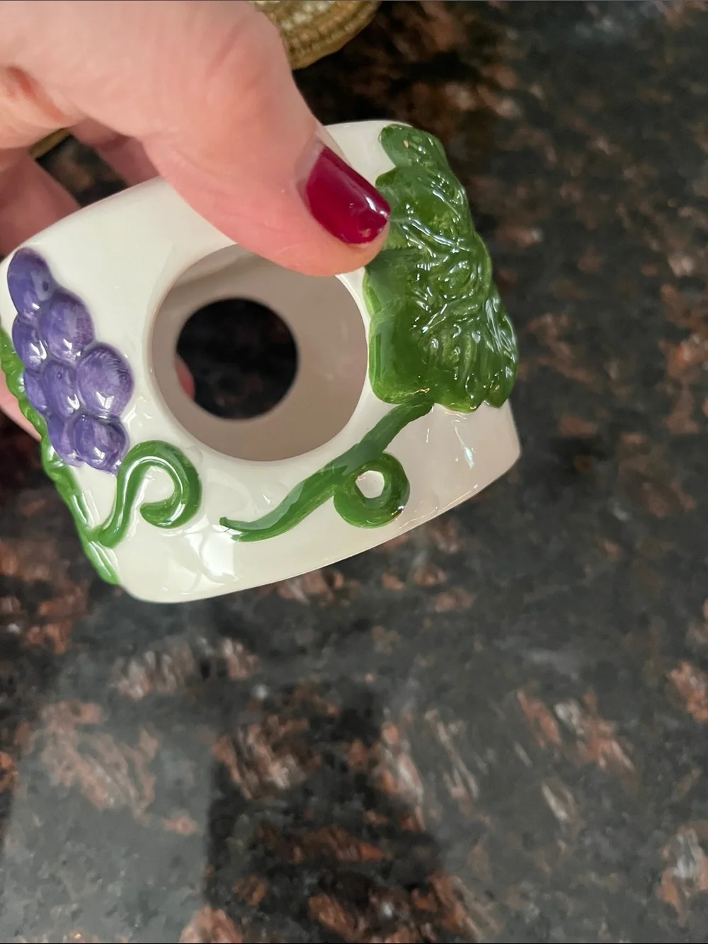 Hand-Painted Orange Pumpkin Ceramic Votive with Purple Grape Accent